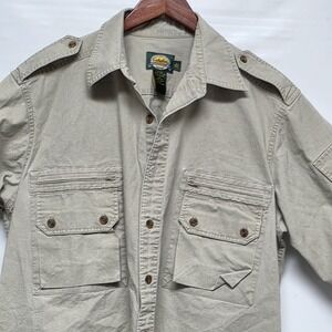 Cabela's beige Short sleeve shirt men's 5-pockets shoulder straps Large Tall